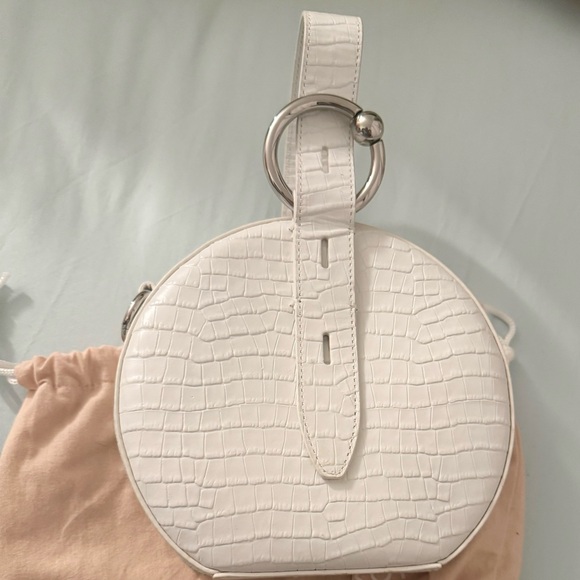 Rebecca Minkoff White Mini Bag with Crocodile Texture and Circular Handle - Picture 2 of 2